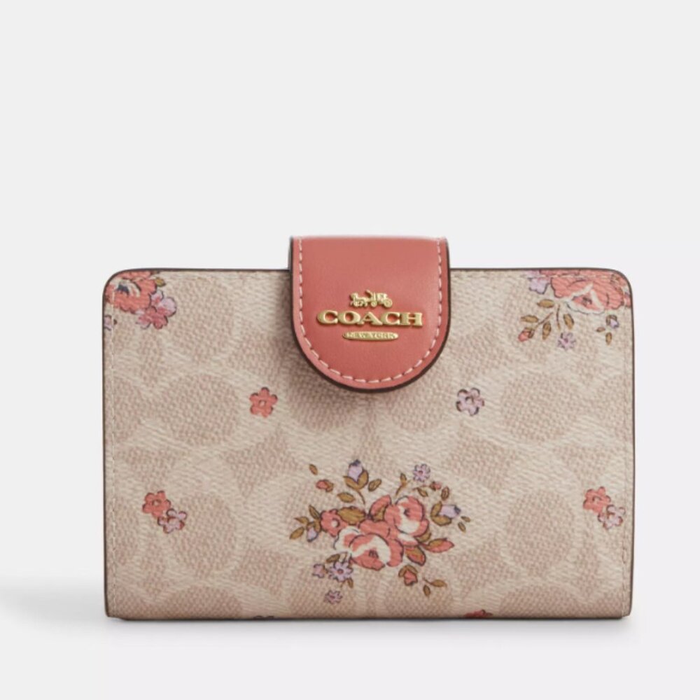 Coach Medium Corner Zip Wallet In Signature Canvas With Floral Print